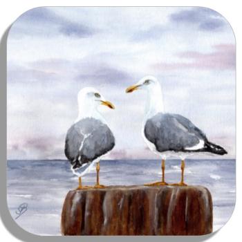 Untersetzer Glasuntersetzer 9,5 x 9,5 cm  Aquarell Maritim Kunst Druck Dänemark Nordsee Ostsee Düne Dünen Meer Möwe Möwen Strand